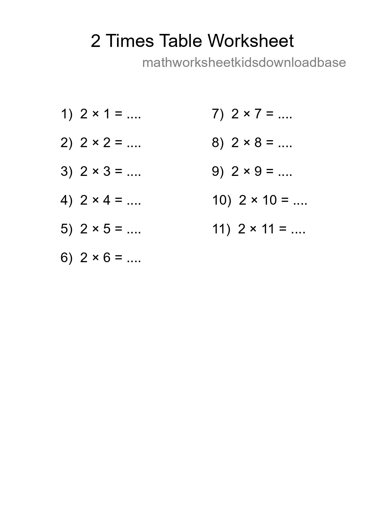 2 Times Table Worksheet For Grade 2 - Part 64