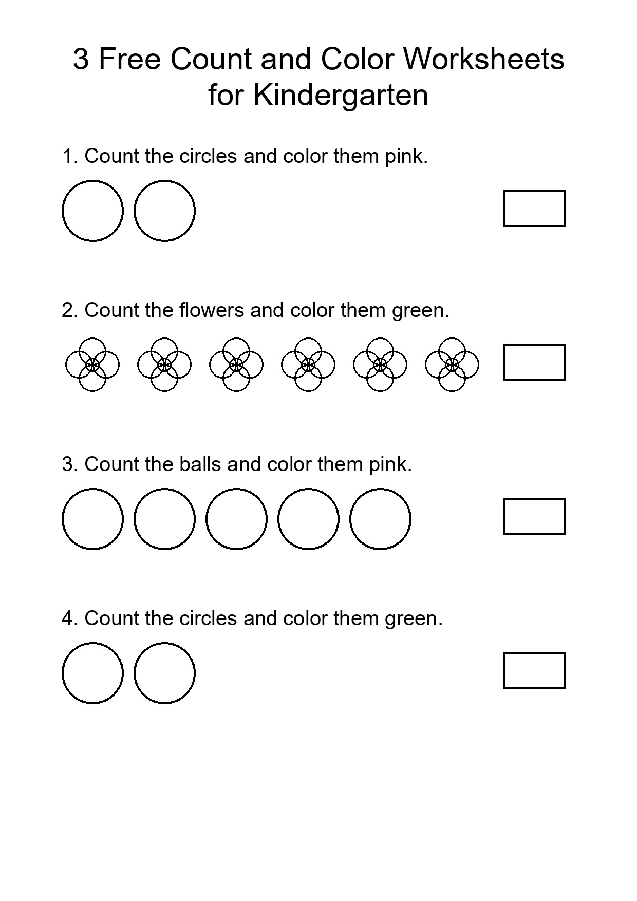 3 Free Count and Color Worksheets for Kindergarten