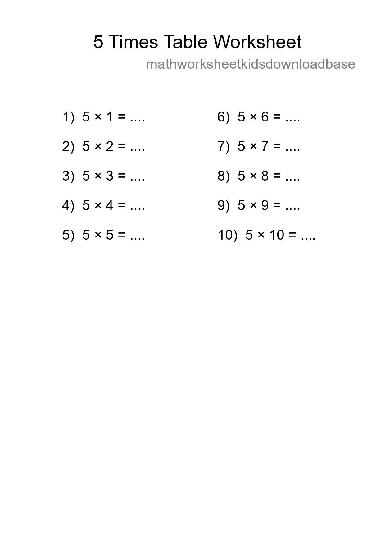 5 Times Table Worksheet For Grade 2 - Part 185