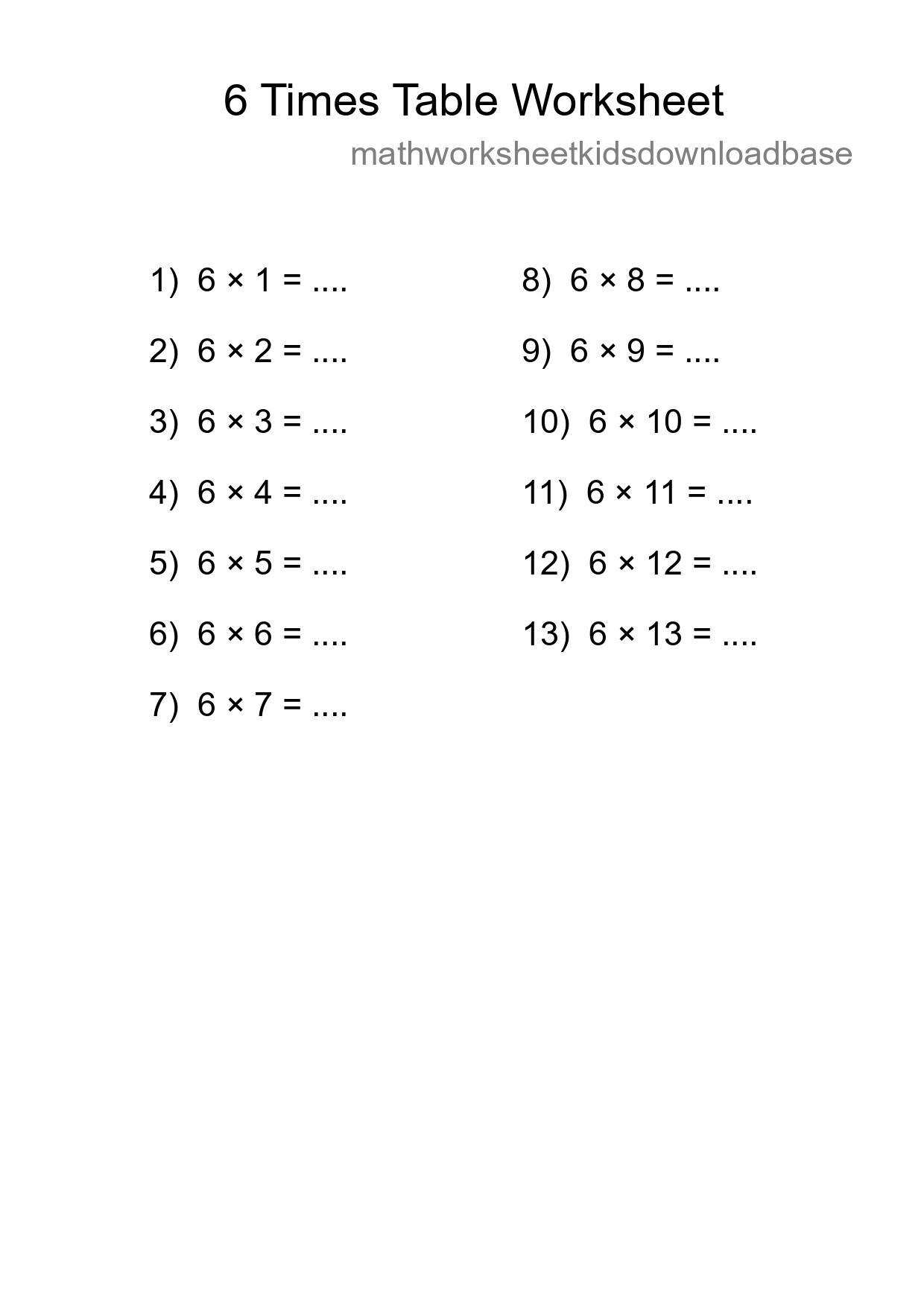 6 Times Table Worksheet For Grade 3 - Part 196