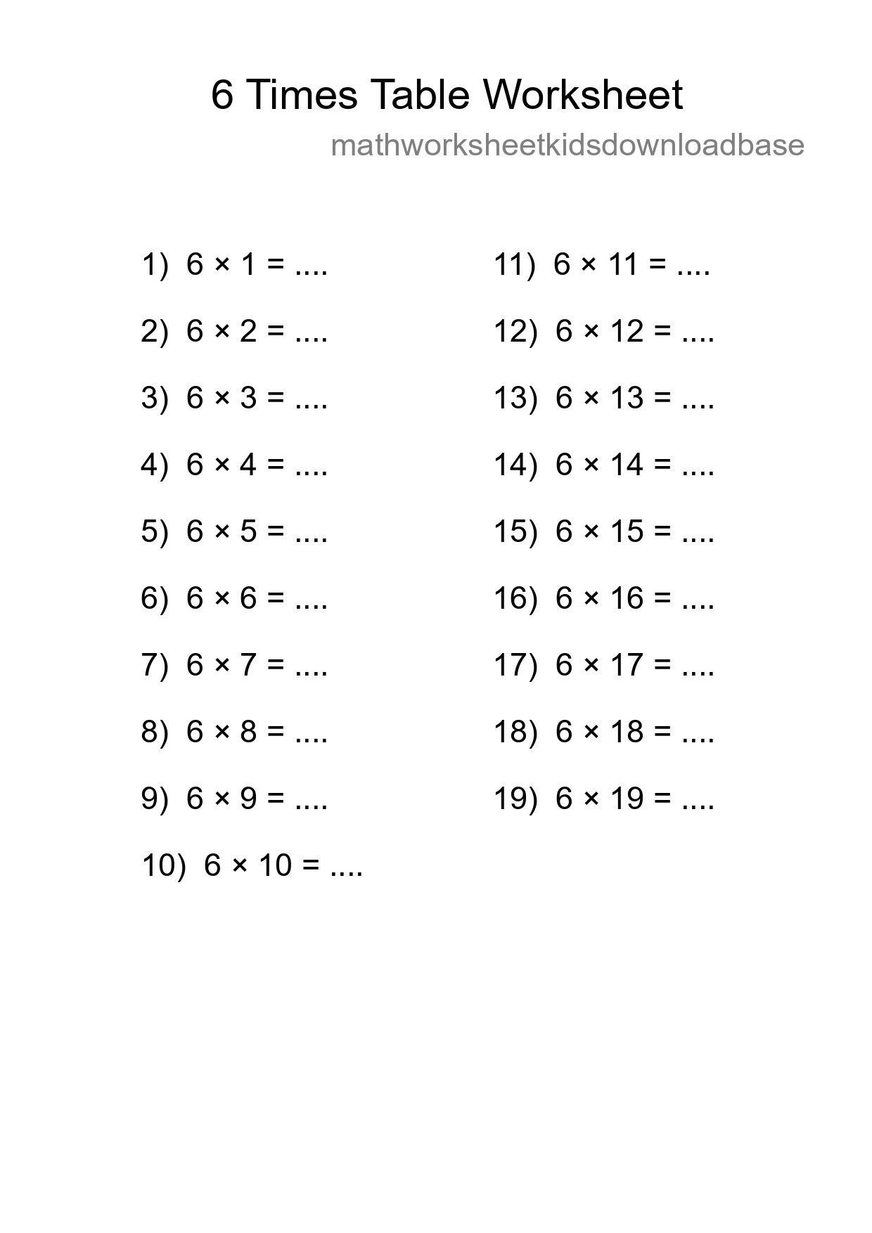 6 Times Table Worksheet For Grade 3 - Part 86