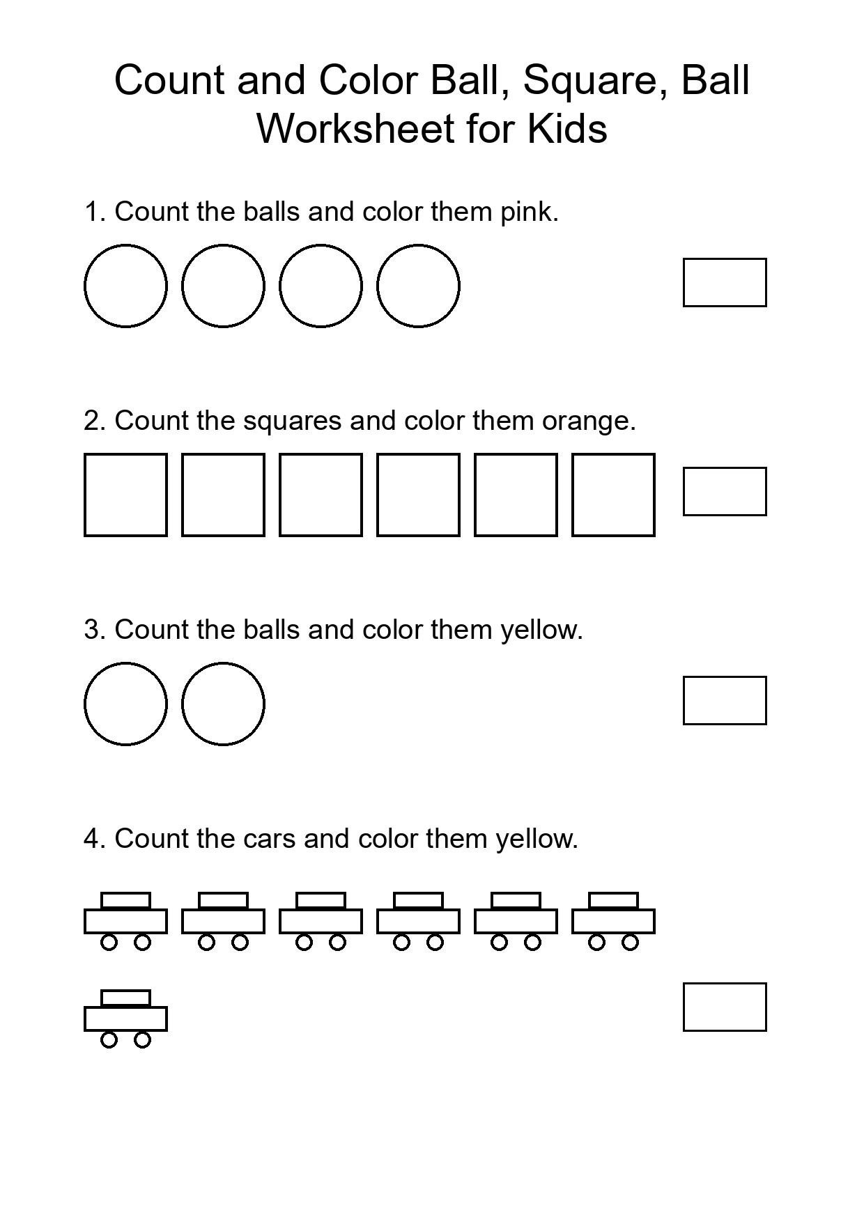 Count and Color Ball, Square, Ball Worksheet for Kids