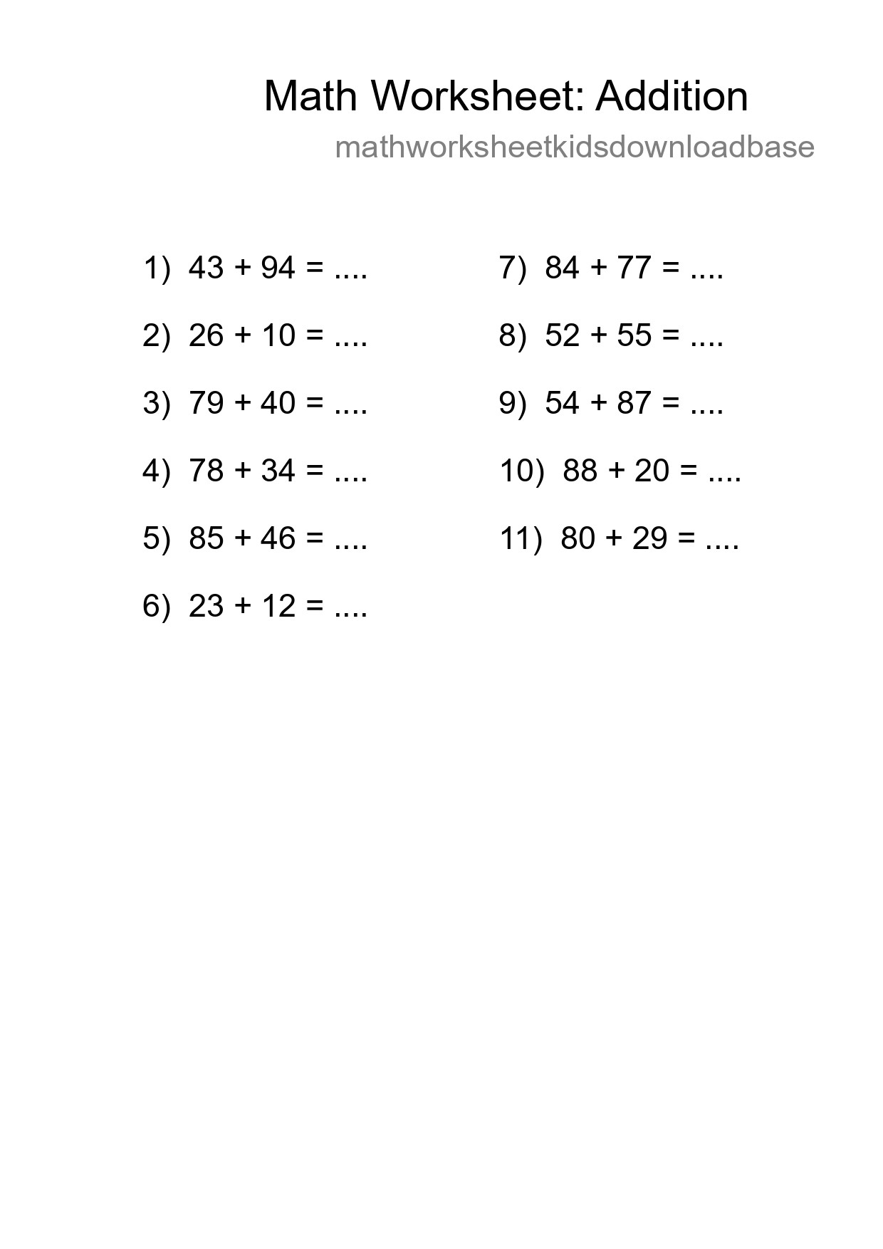 Free 11 Addition Math Worksheet For Grade 3 With Answers - Part 221