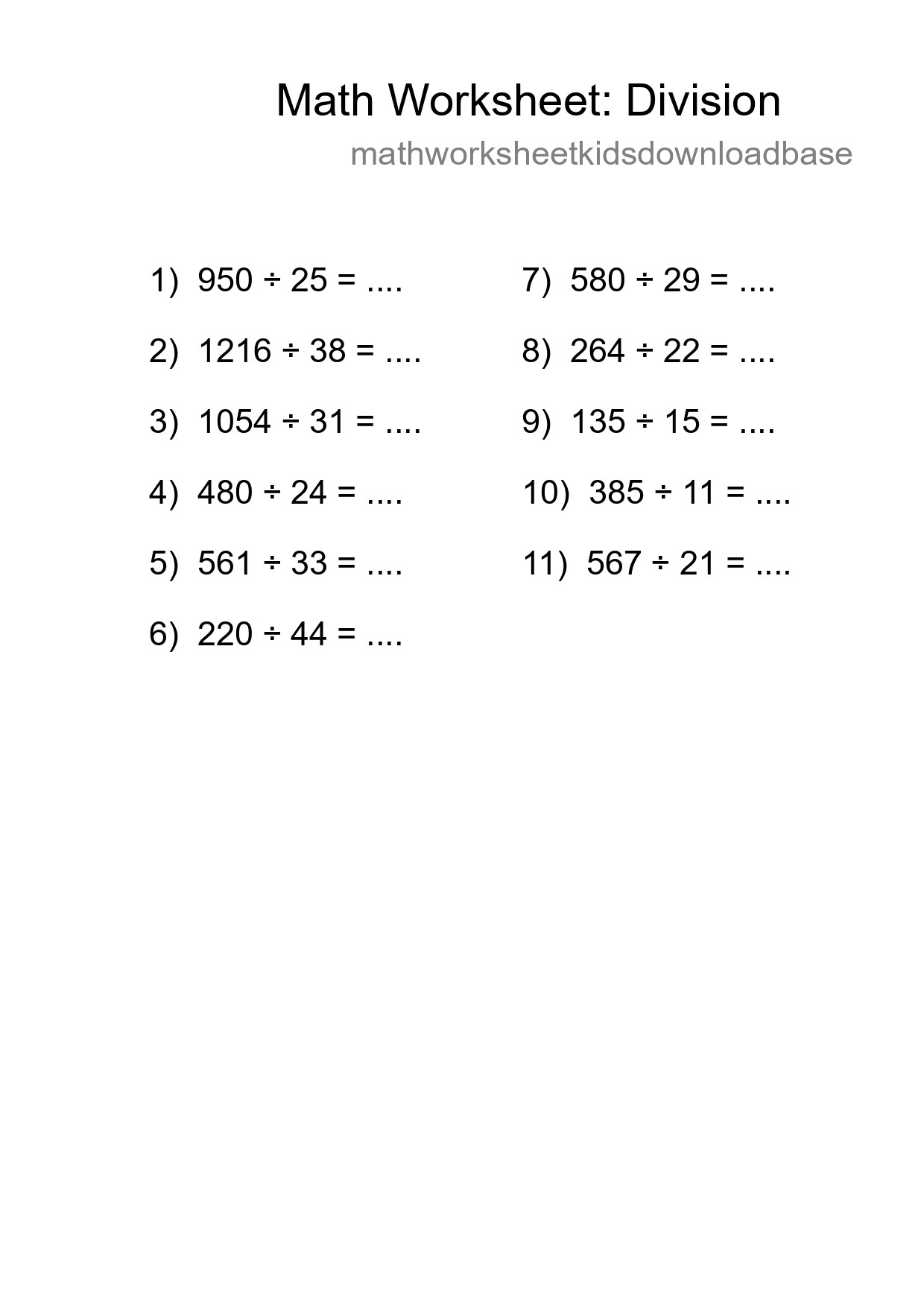 Free 11 Division Math Worksheet For Grade 2 With Answers - Part 213