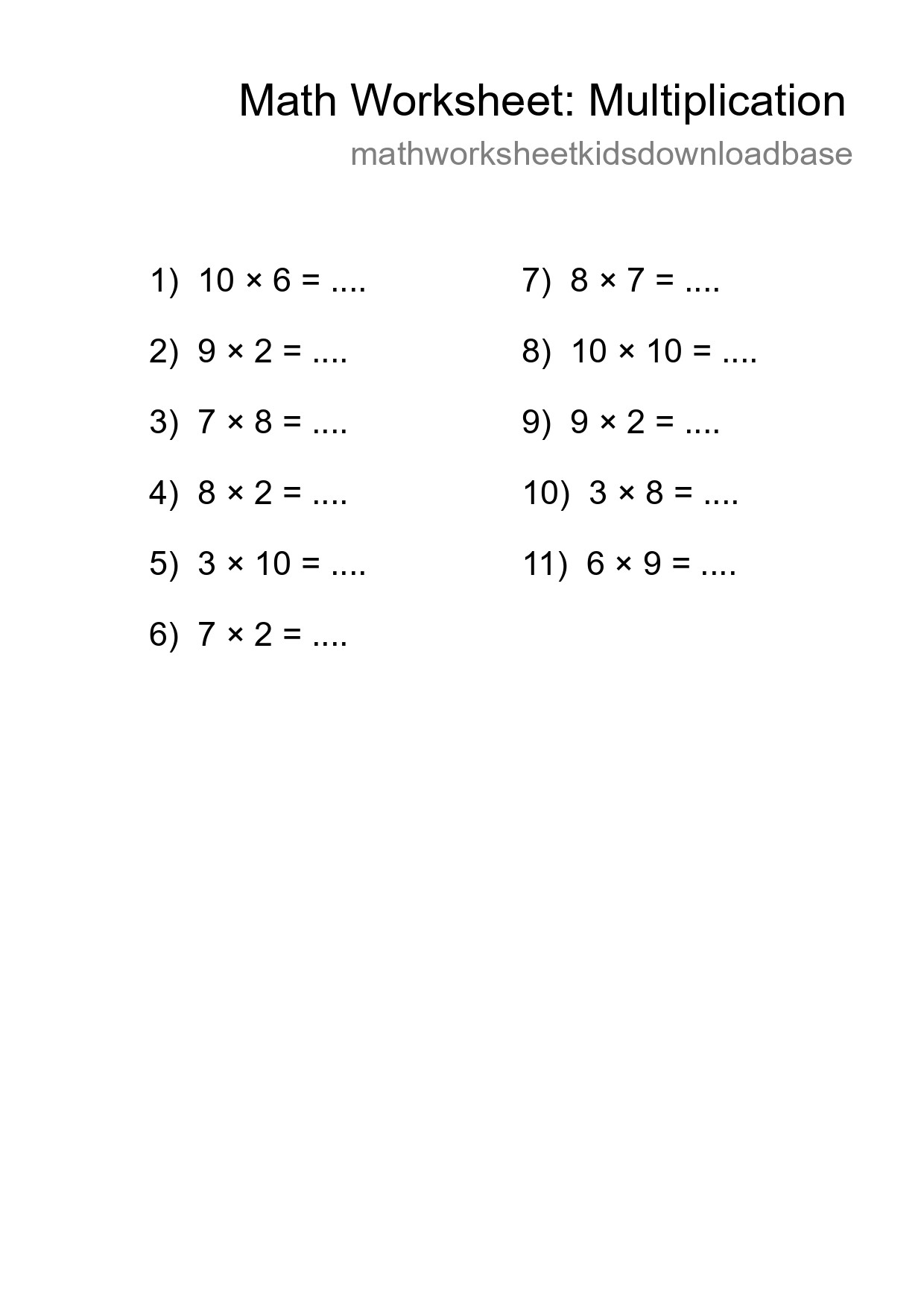 Free 11 Multiplication Math Worksheet For Grade 1 - Part 183
