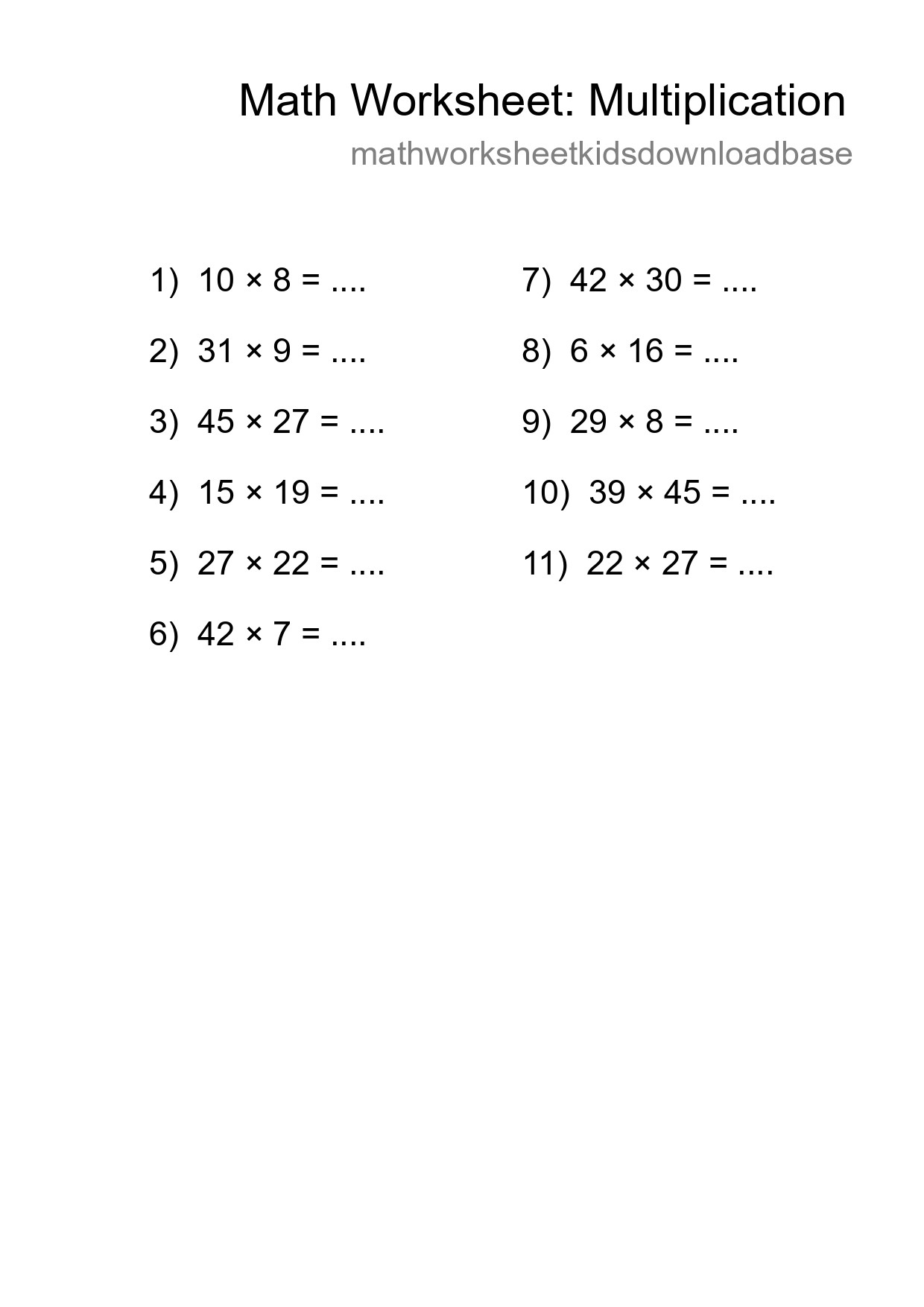 Free 11 Multiplication Math Worksheet For Grade 2 With Answers - Part 73