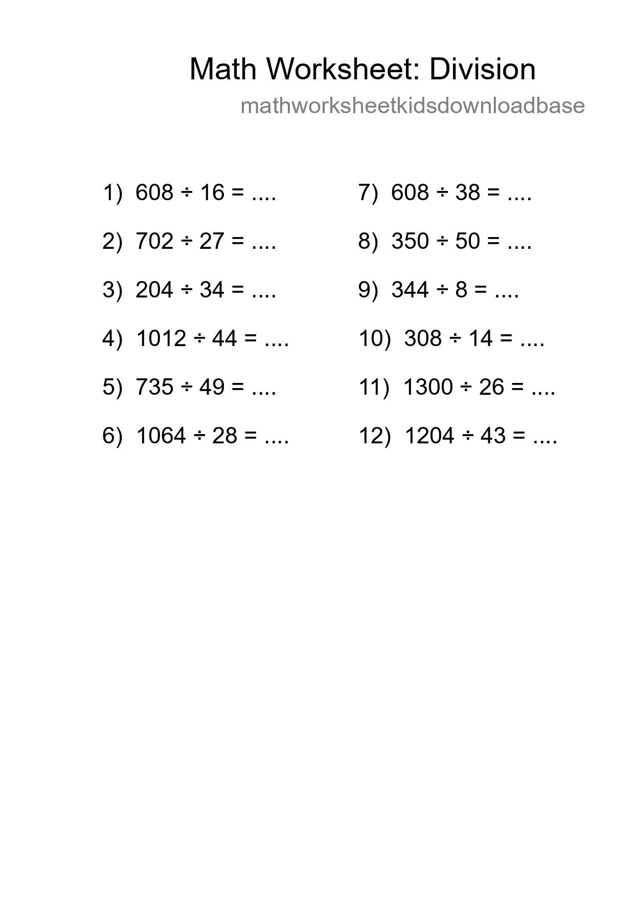 Free 12 Division Math Worksheet For Grade 2 - Part 202