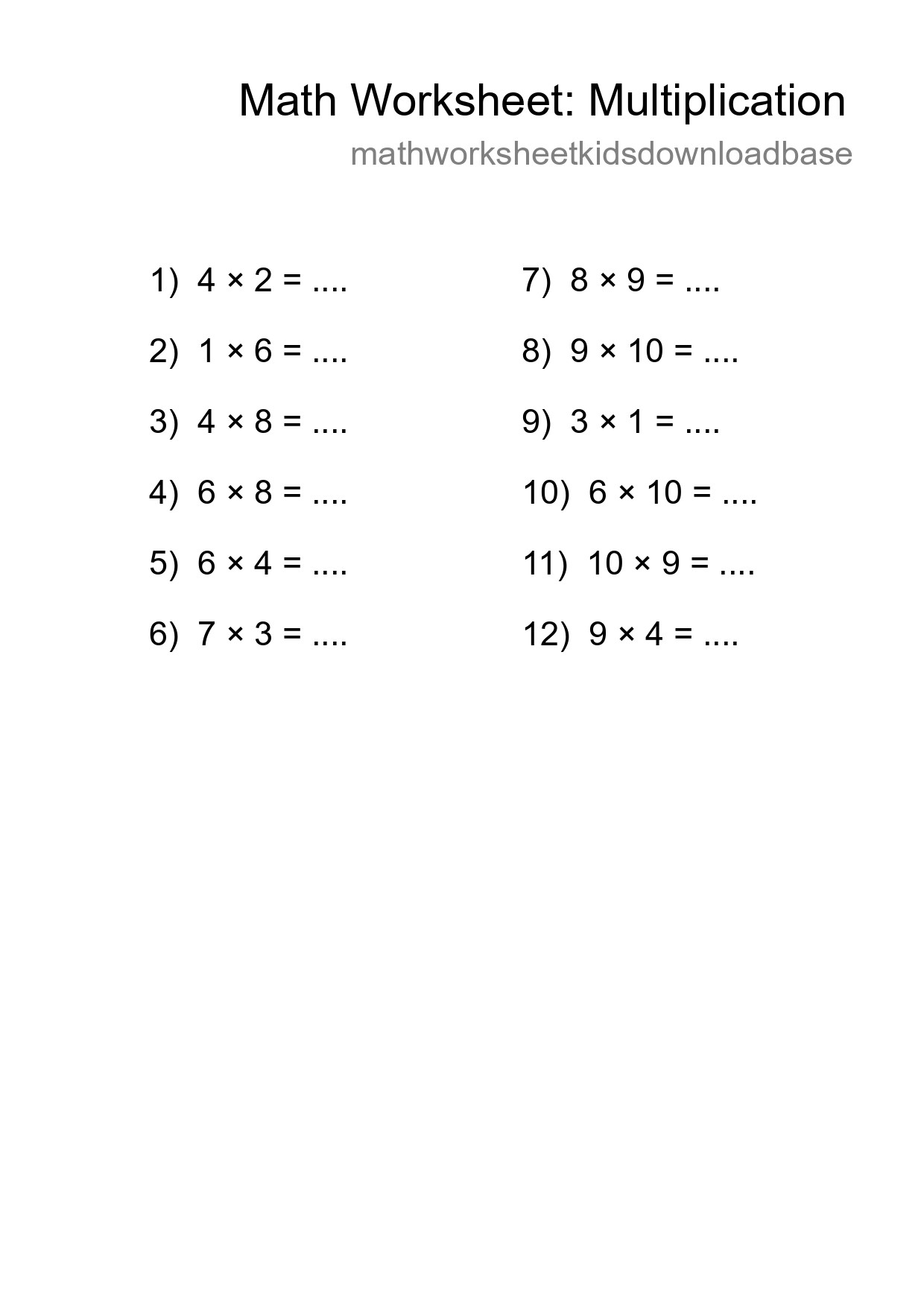 Free 12 Multiplication Math Worksheet For Grade 1 With Answers - Part 84