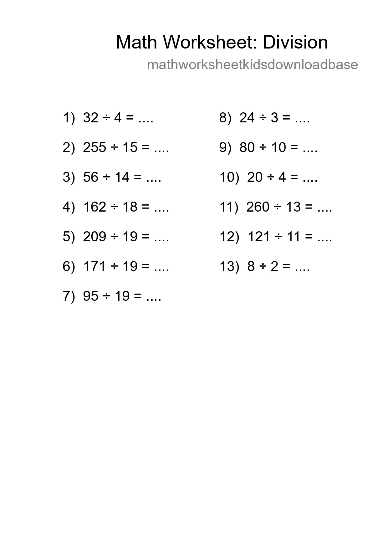 Free 13 Division Math Worksheet For Grade 2 With Answers - Part 59