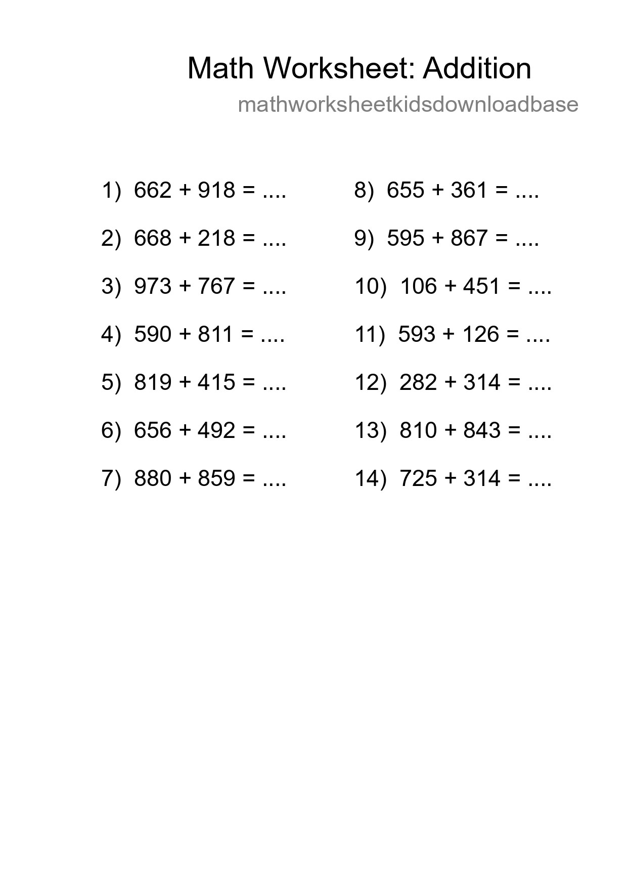 Free 14 Addition Math Worksheet For Grade 5 - Part 45