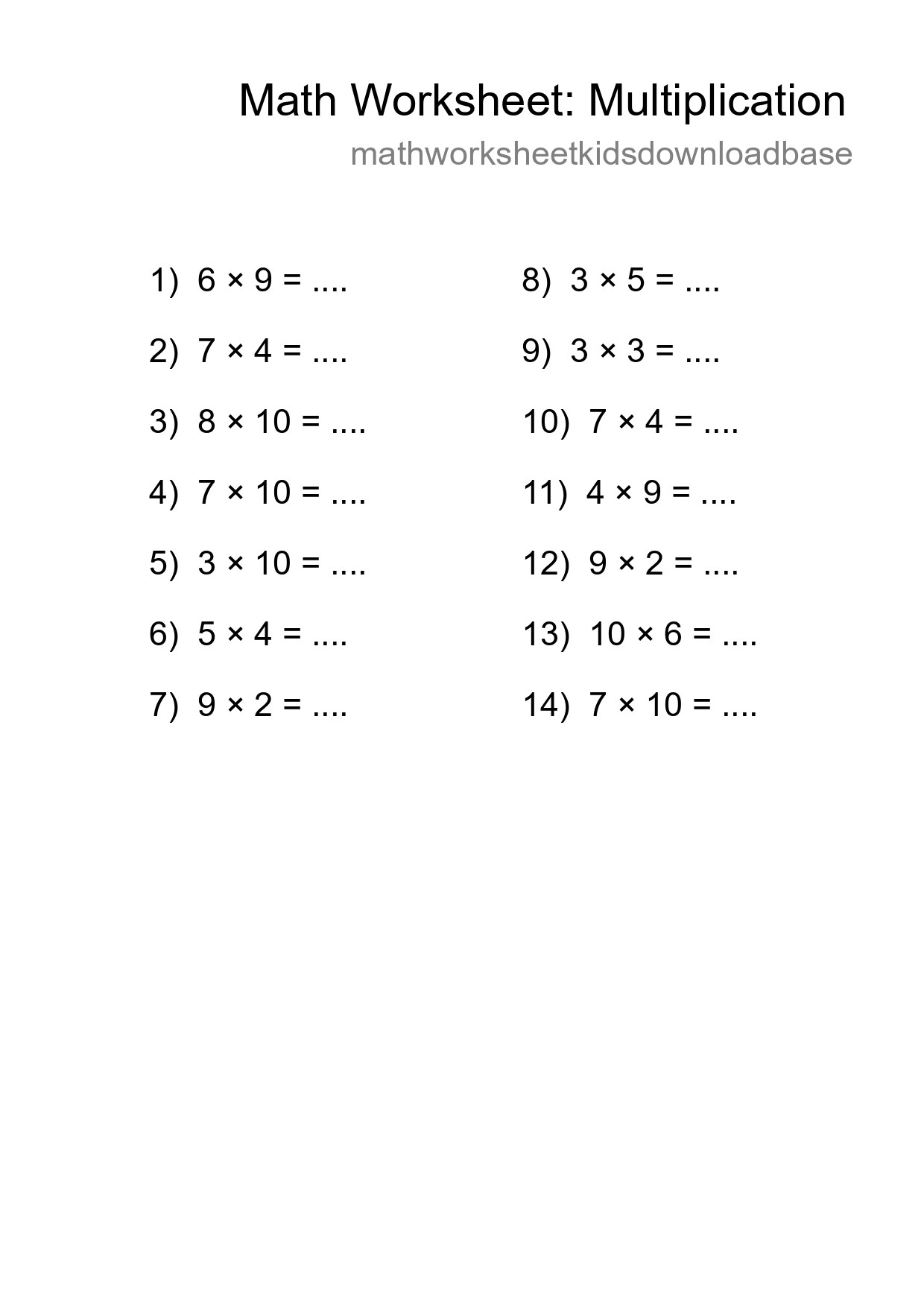 Free 14 Multiplication Math Worksheet For Grade 1 With Answers - Part 150