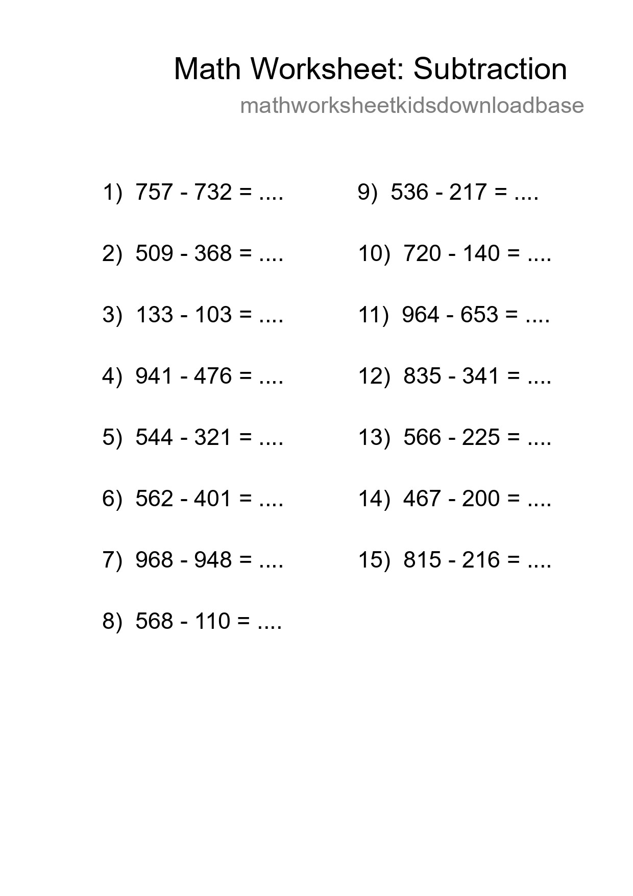 Free 15 Subtraction Math Worksheet For Grade 5 - Part 195