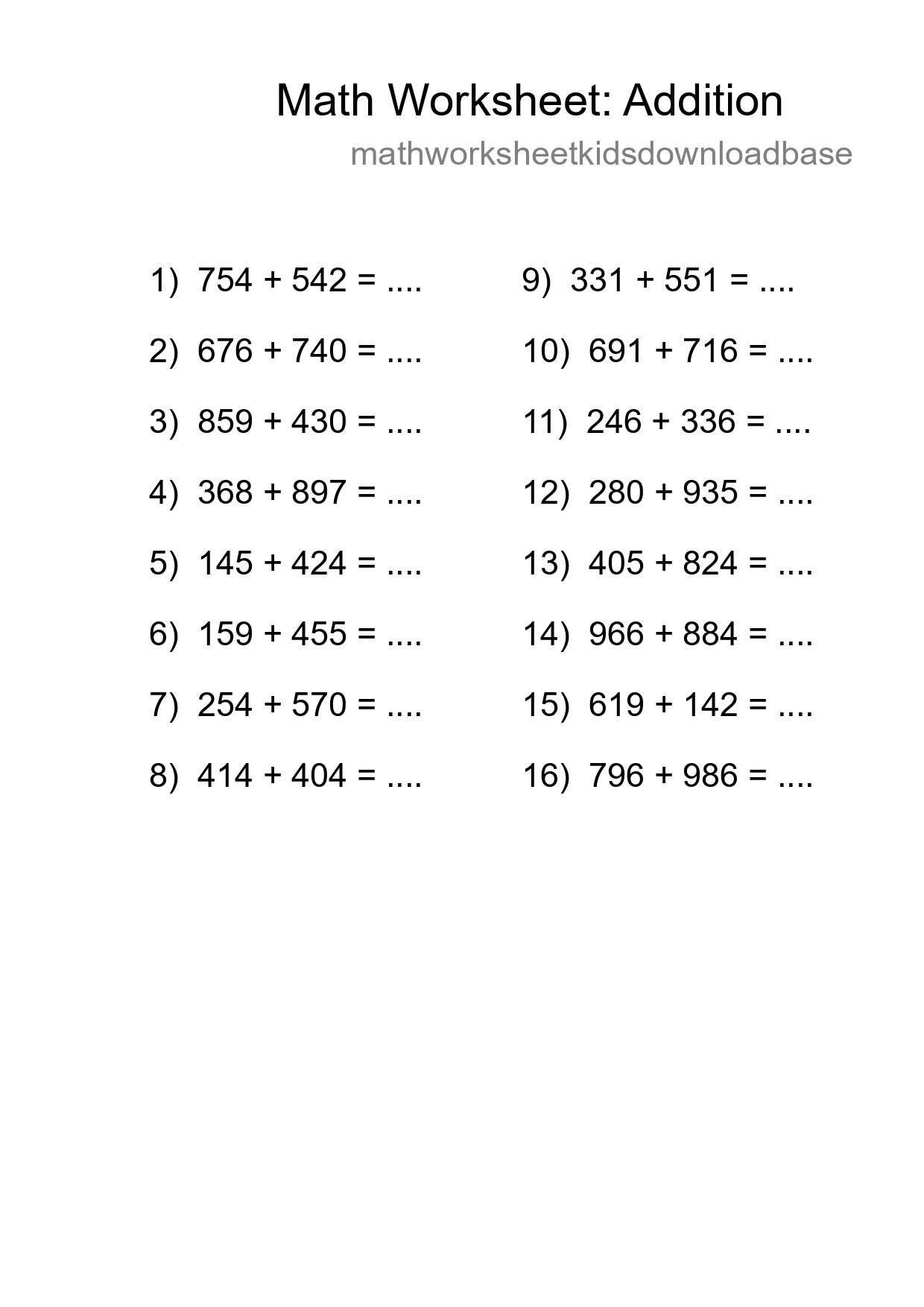 Free 16 Addition Math Worksheet For Grade 5 - Part 177