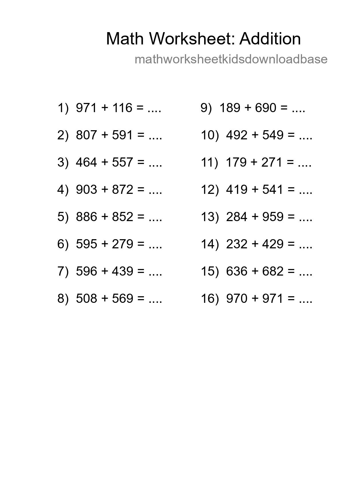 Free 16 Addition Math Worksheet For Grade 5 With Answers - Part 67