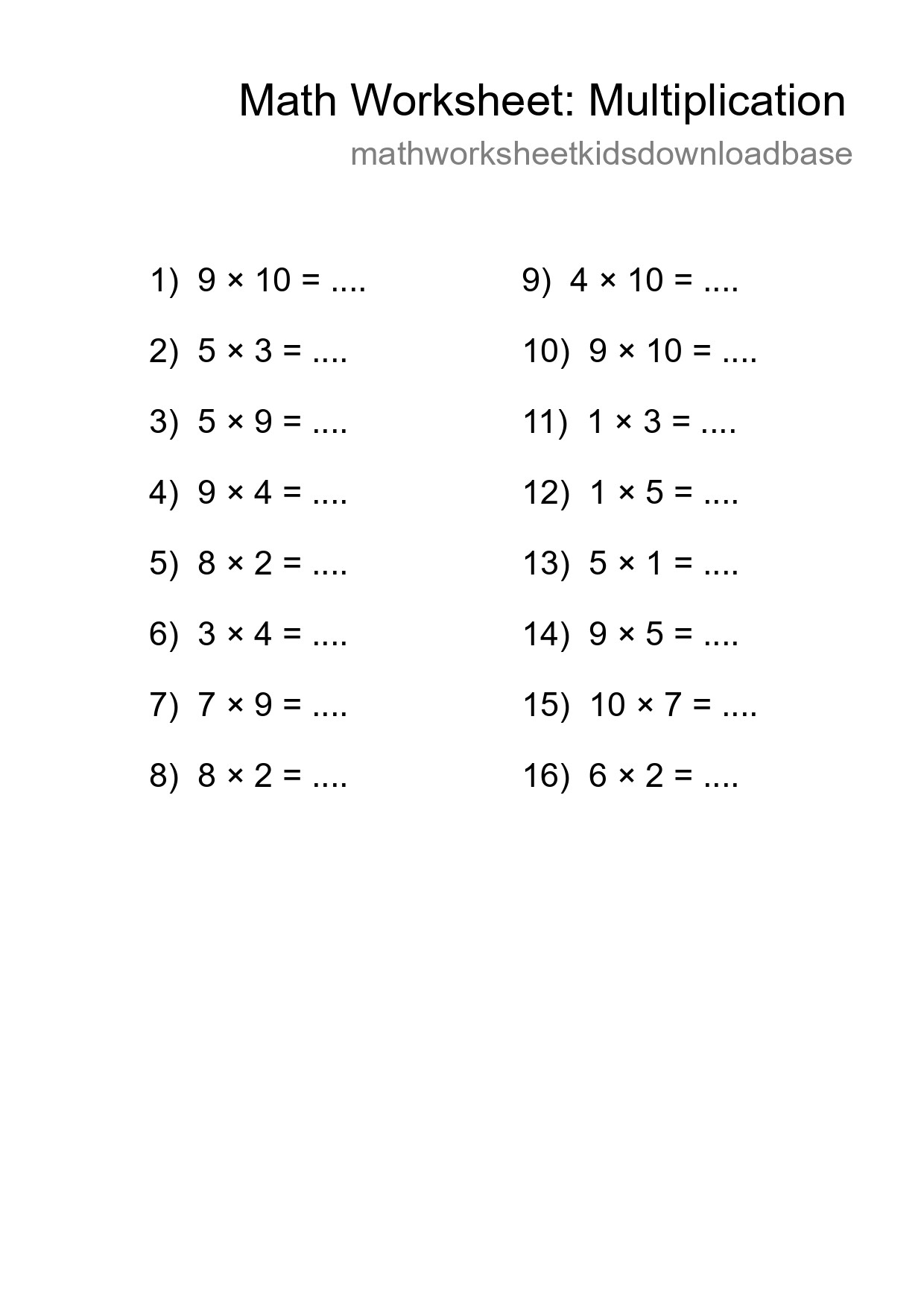 Free 16 Multiplication Math Worksheet For Grade 1 - Part 227