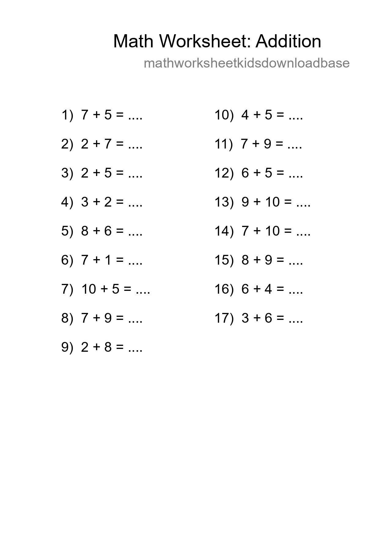 Free 17 Addition Math Worksheet For Grade 1 - Part 166