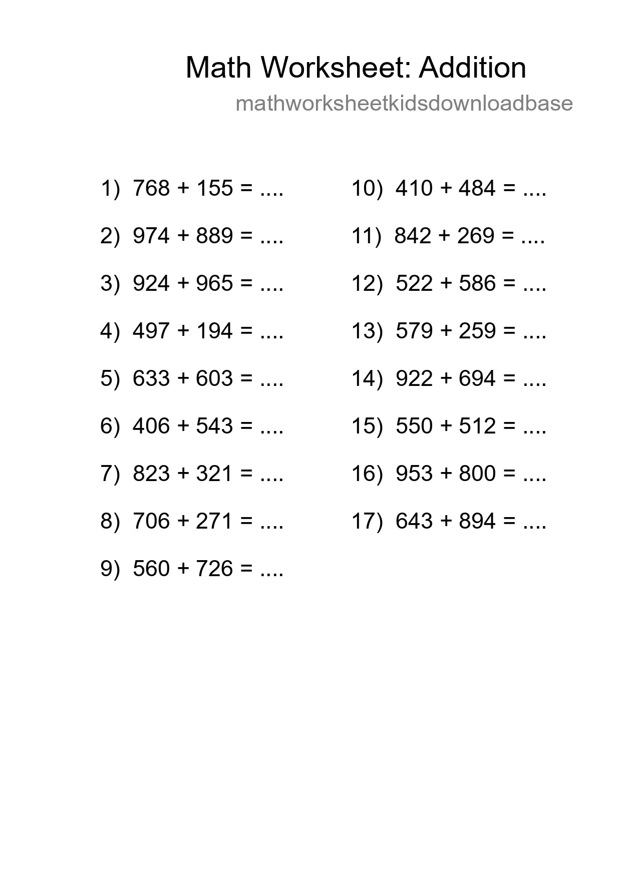 Free 17 Addition Math Worksheet For Grade 5 With Answers - Part 199