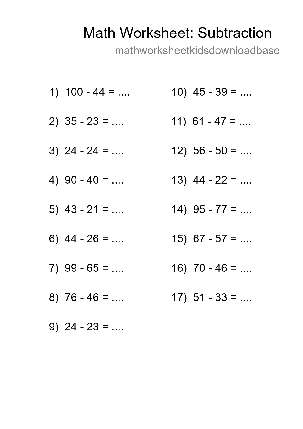 Free 17 Subtraction Math Worksheet For Grade 3 With Answers - Part 96