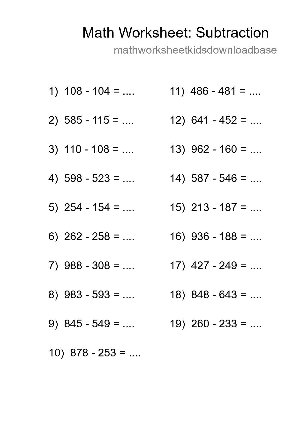 Free 19 Subtraction Math Worksheet For Grade 5 With Answers - Part 151