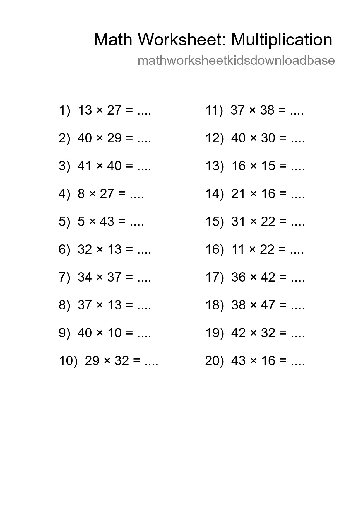 Free 20 Multiplication Math Worksheet For Grade 2 With Answers - Part 106