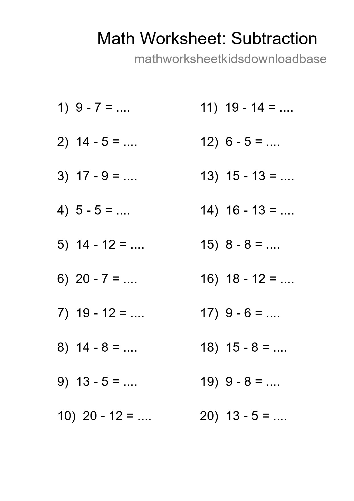 Free 20 Subtraction Math Worksheet For Grade 2 With Answers - Part 85