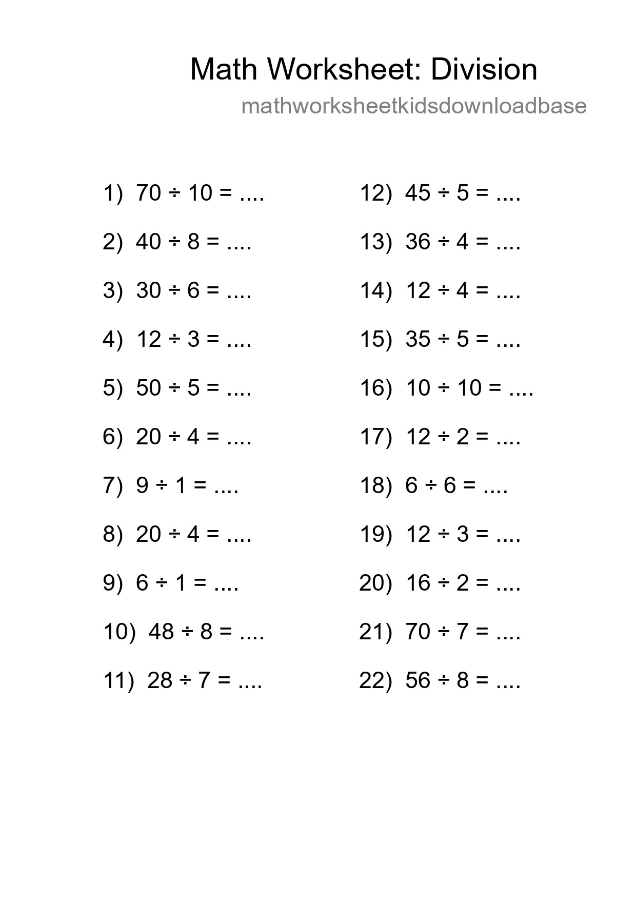 Free 22 Division Math Worksheet For Grade 1 - Part 180