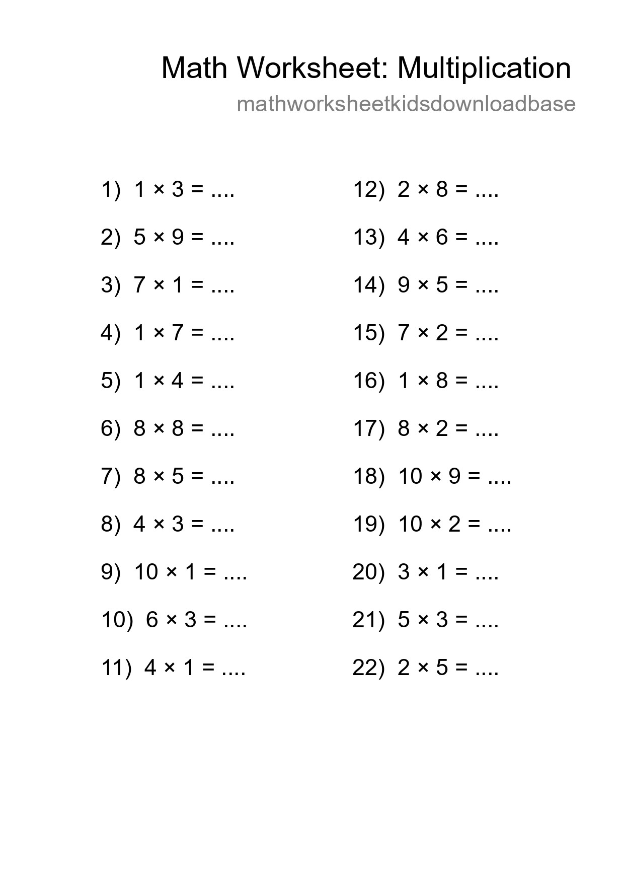 Free 22 Multiplication Math Worksheet For Grade 1 - Part 128