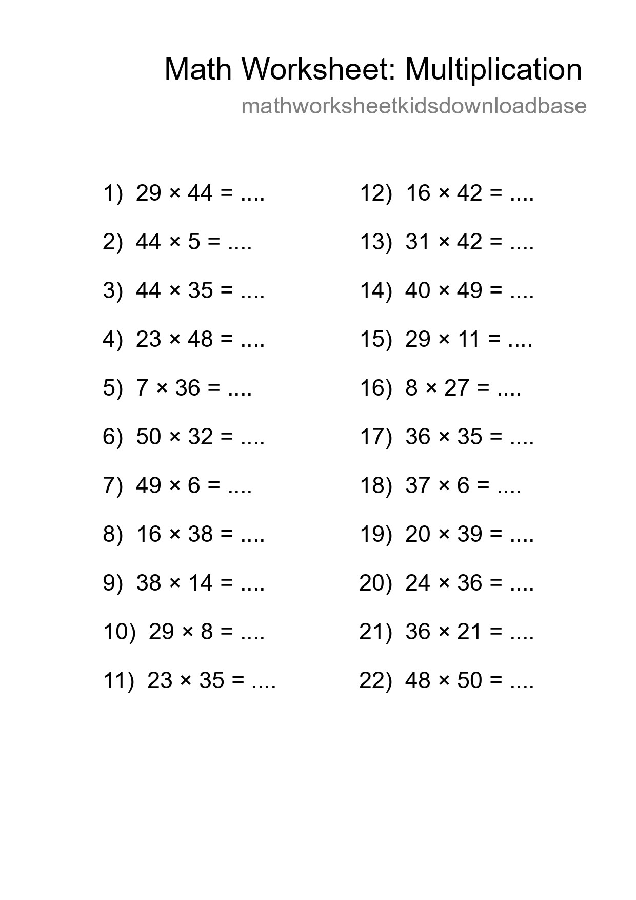 Free 22 Multiplication Math Worksheet For Grade 2 With Answers - Part 7