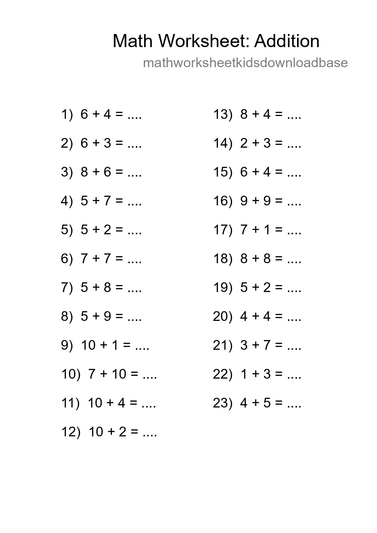 Free 23 Addition Math Worksheet For Grade 1 With Answers - Part 155