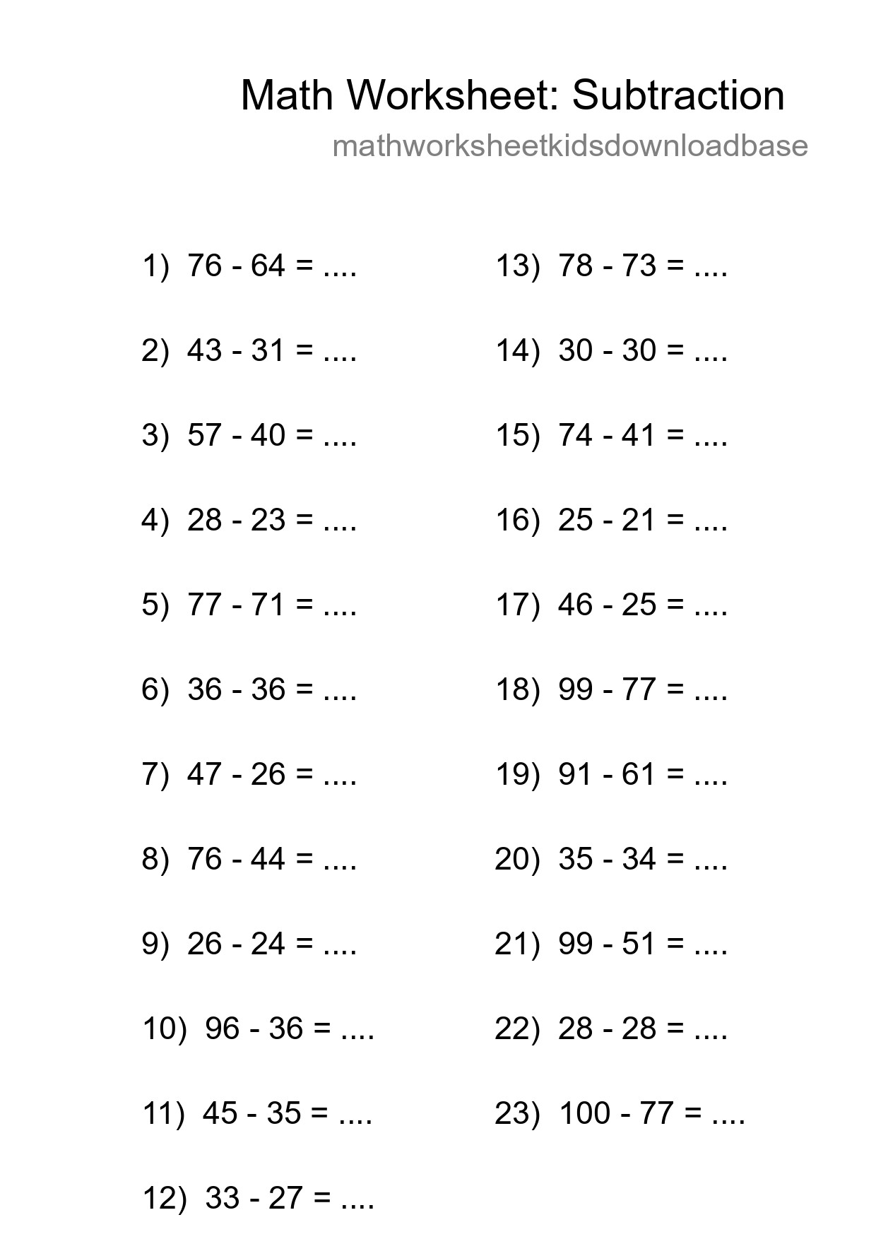 Free 23 Subtraction Math Worksheet For Grade 3 - Part 129
