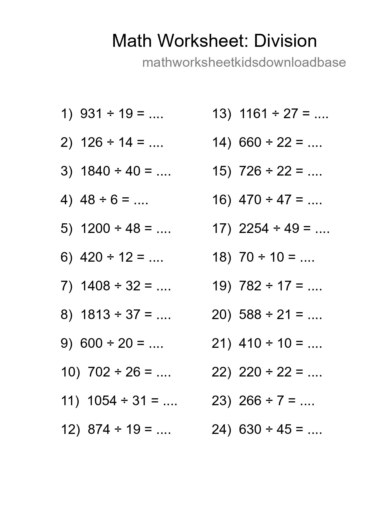 Free 24 Division Math Worksheet For Grade 2 With Answers - Part 92