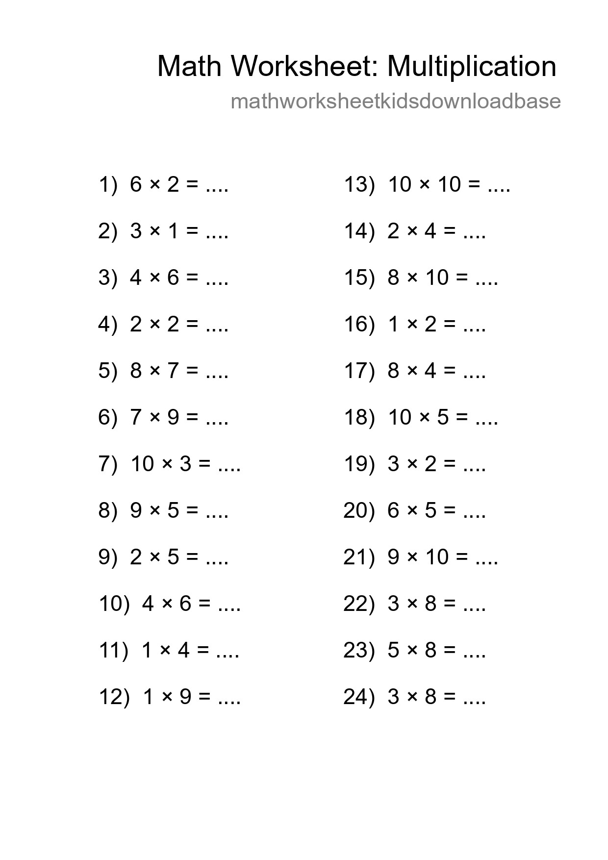 Free 24 Multiplication Math Worksheet For Grade 1 - Part 172