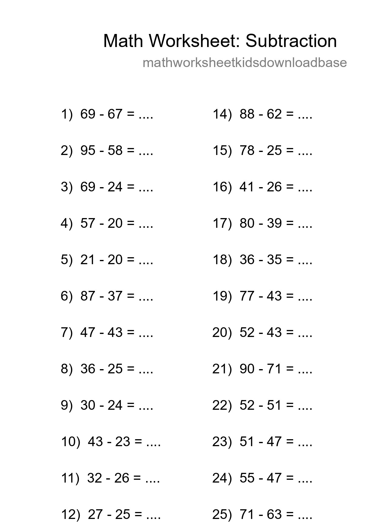Free 25 Subtraction Math Worksheet For Grade 3 - Part 52