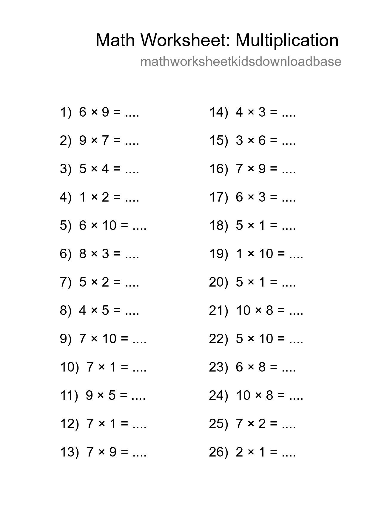 Free 26 Multiplication Math Worksheet For Grade 1 With Answers - Part 216