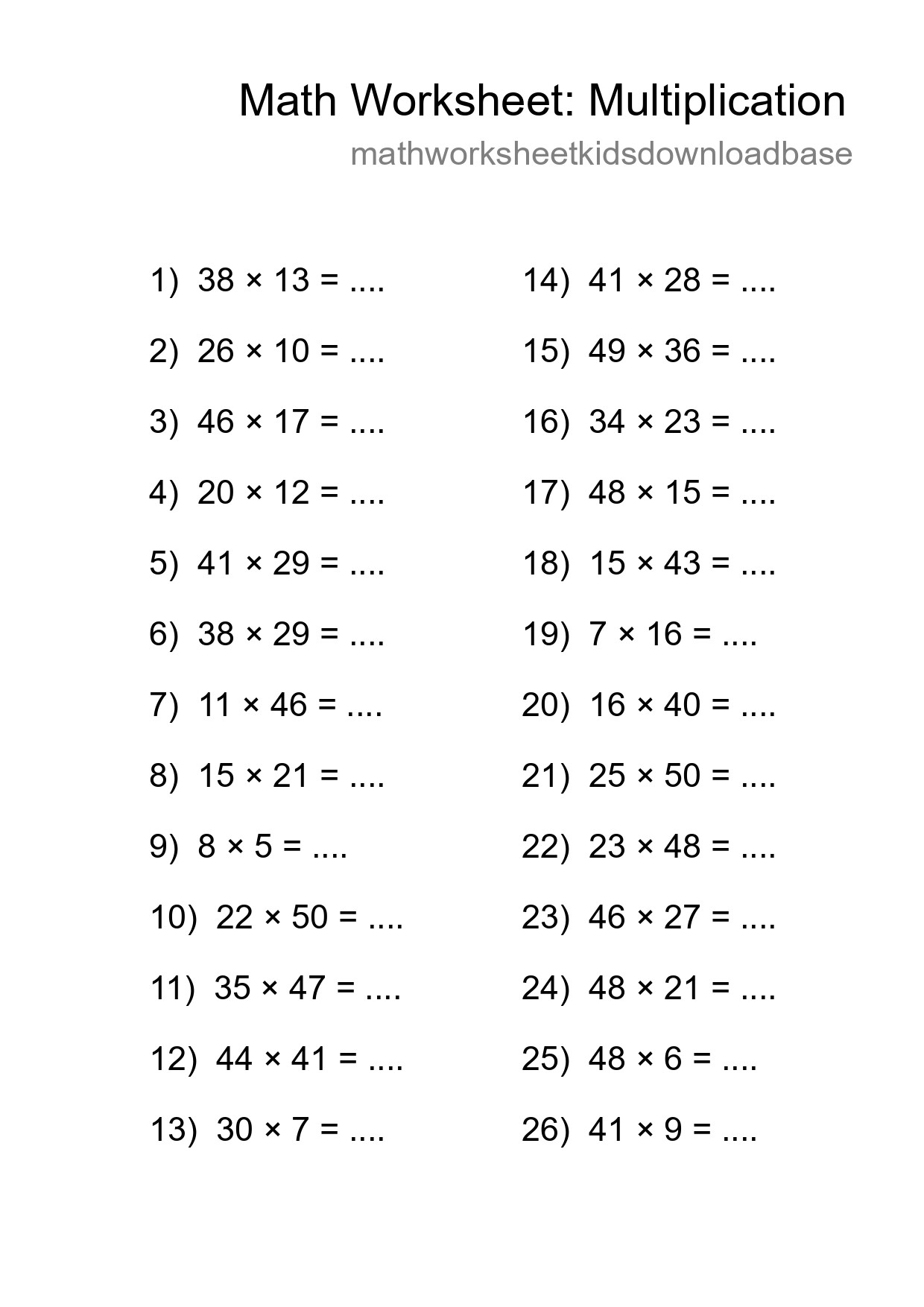 Free 26 Multiplication Math Worksheet For Grade 2 With Answers - Part 161