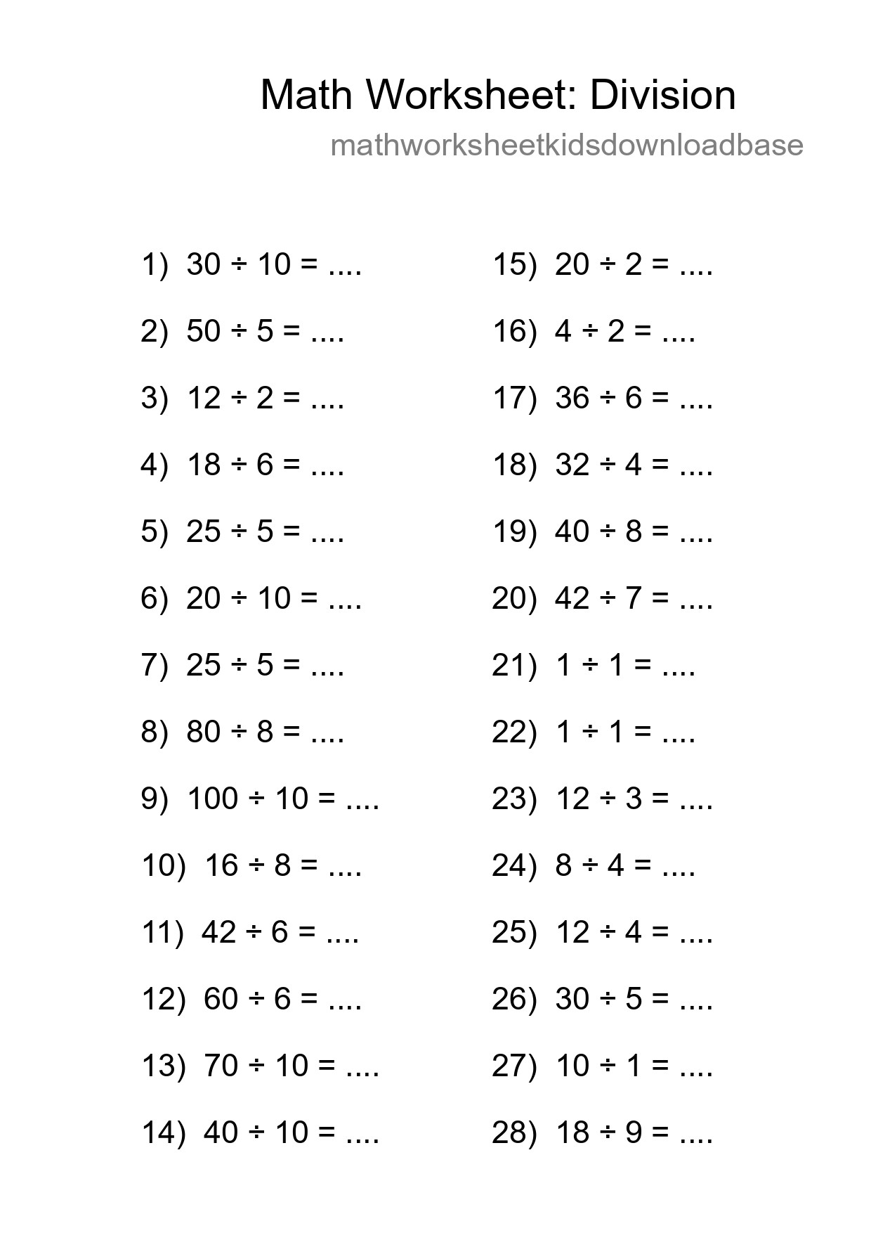Free 28 Division Math Worksheet For Grade 1 - Part 169