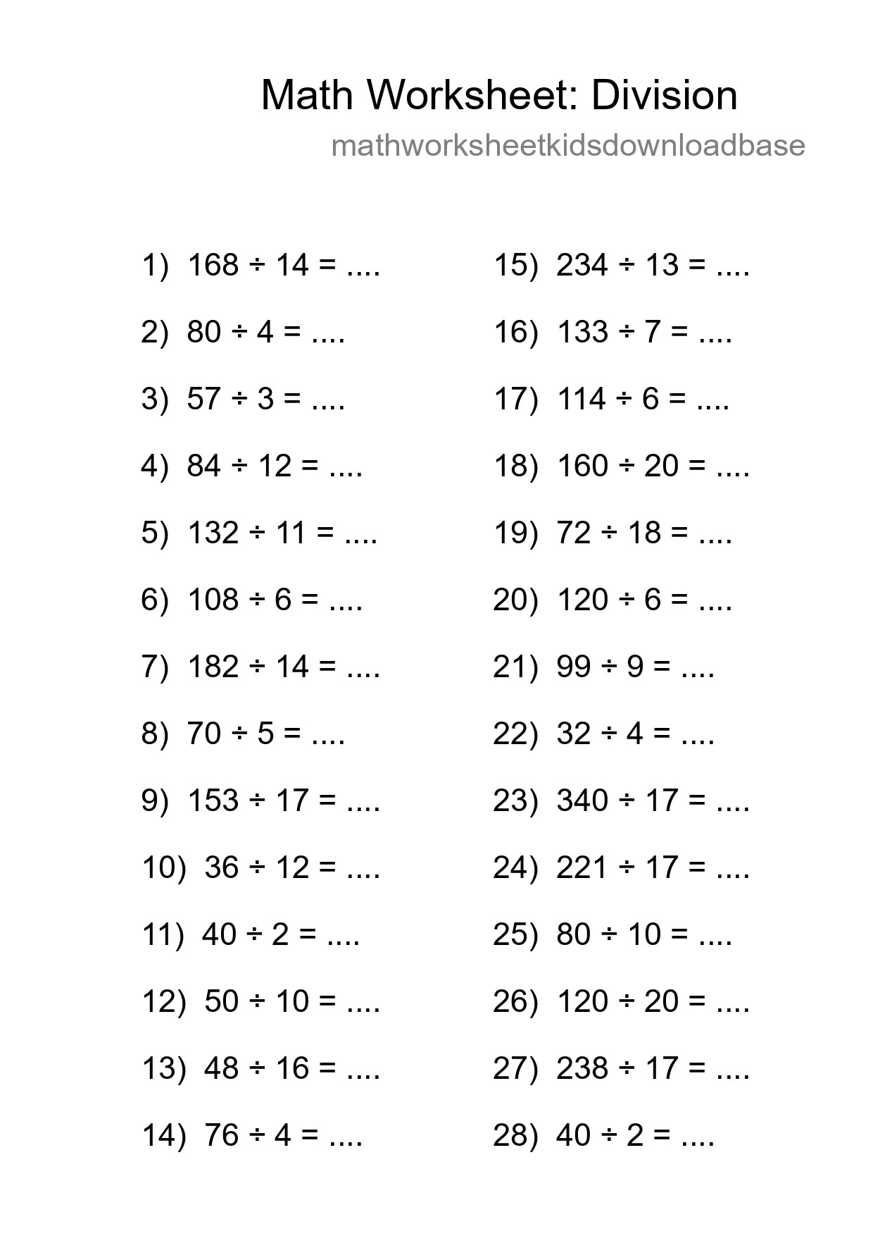 Free 28 Division Math Worksheet For Grade 2 With Answers - Part 26
