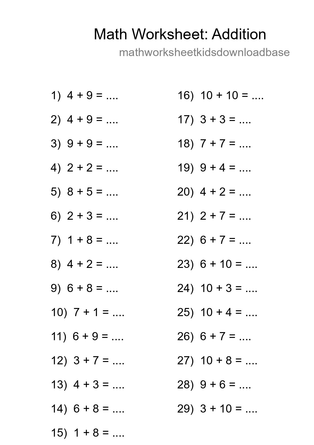 Free 29 Addition Math Worksheet For Grade 1 - Part 89