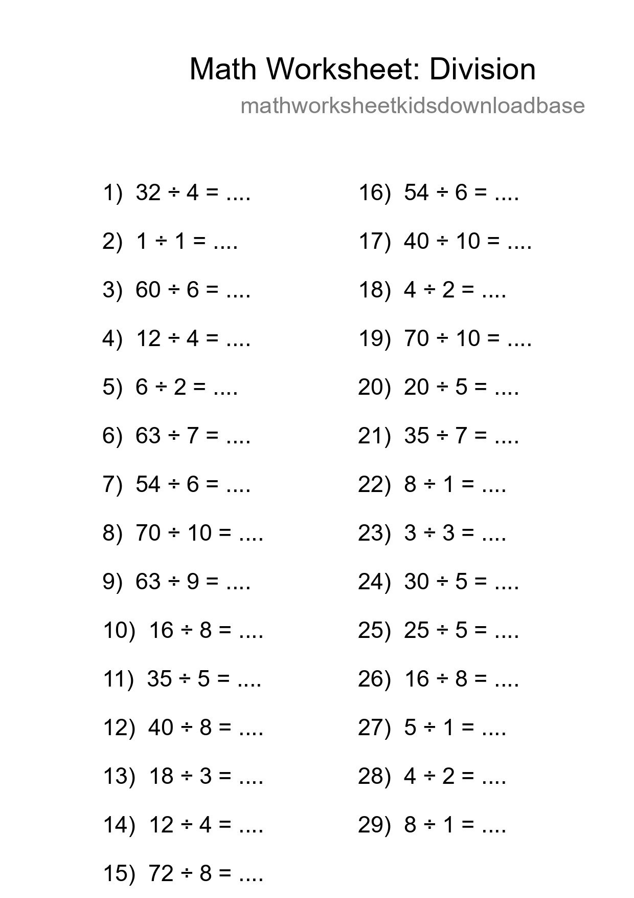 Free 29 Division Math Worksheet For Grade 1 - Part 224