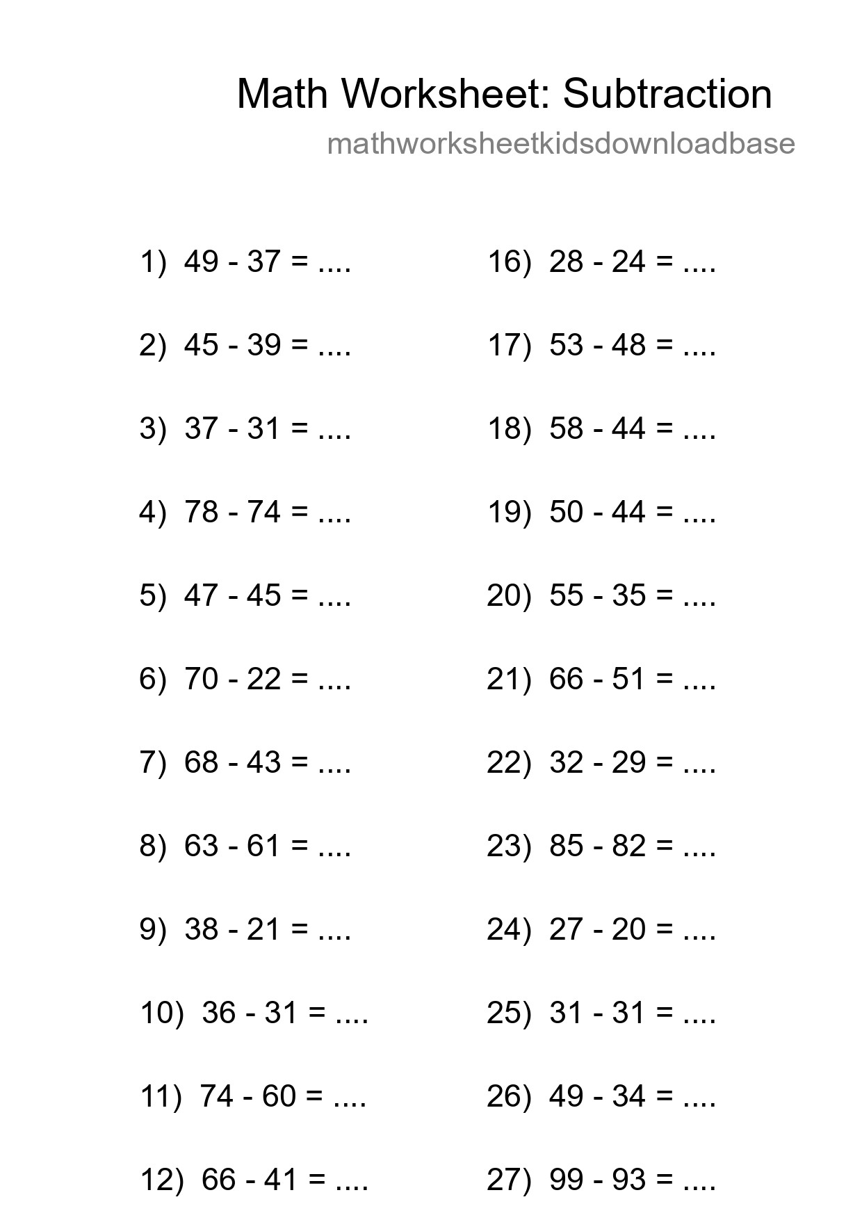 Free 30 Subtraction Math Worksheet For Grade 3 With Answers - Part 41