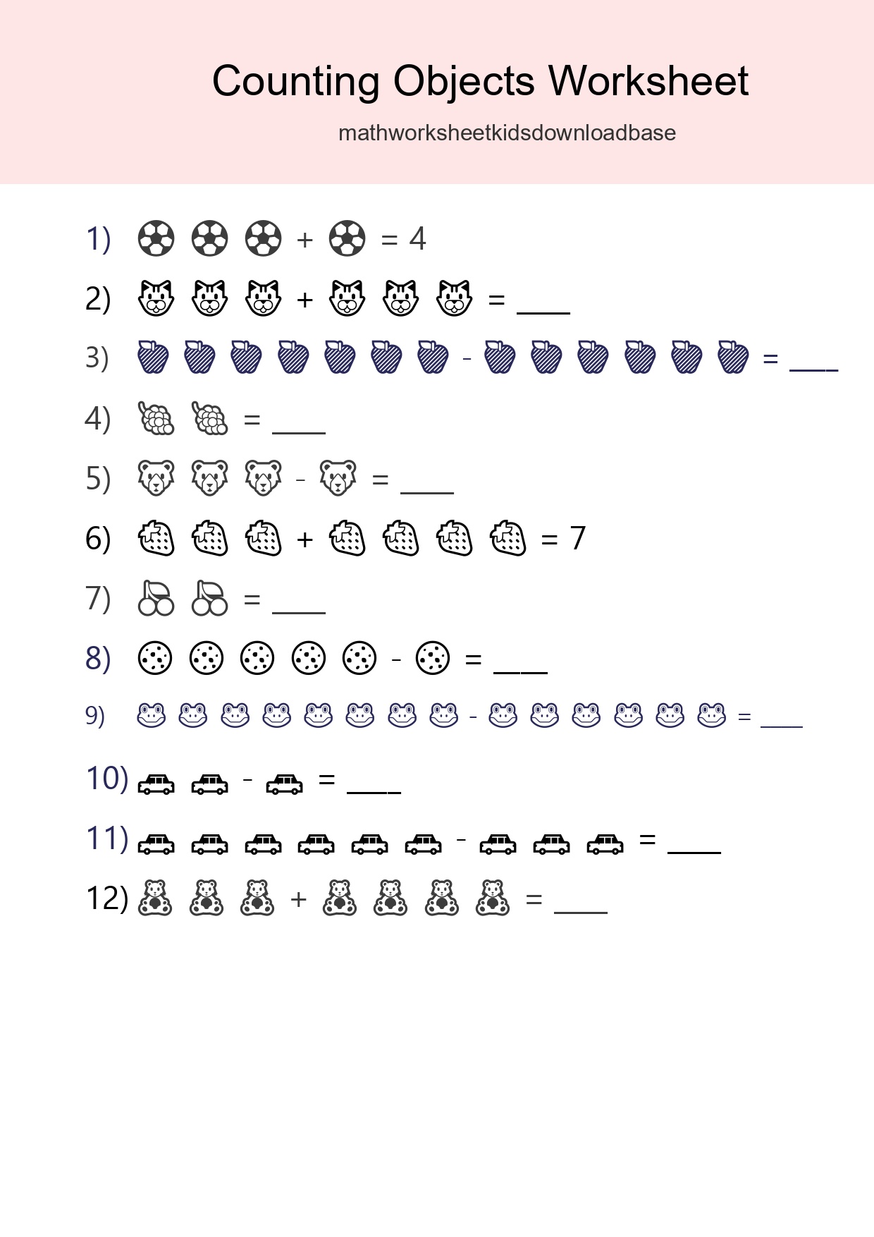 Free Counting Objects Worksheet For Kindergarten Printable - Part 3
