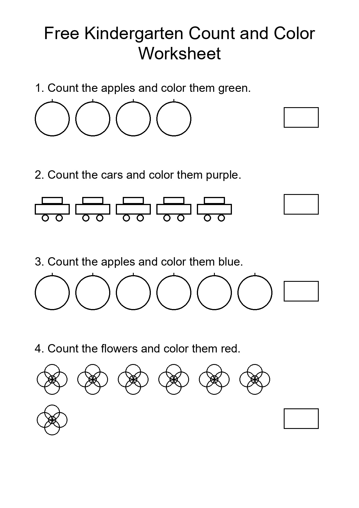 Free Kindergarten Count and Color Worksheet