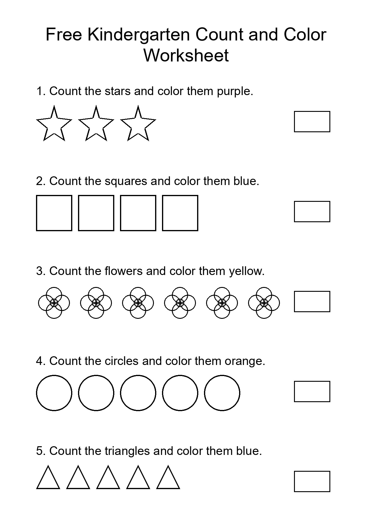 Free Kindergarten Count and Color Worksheet