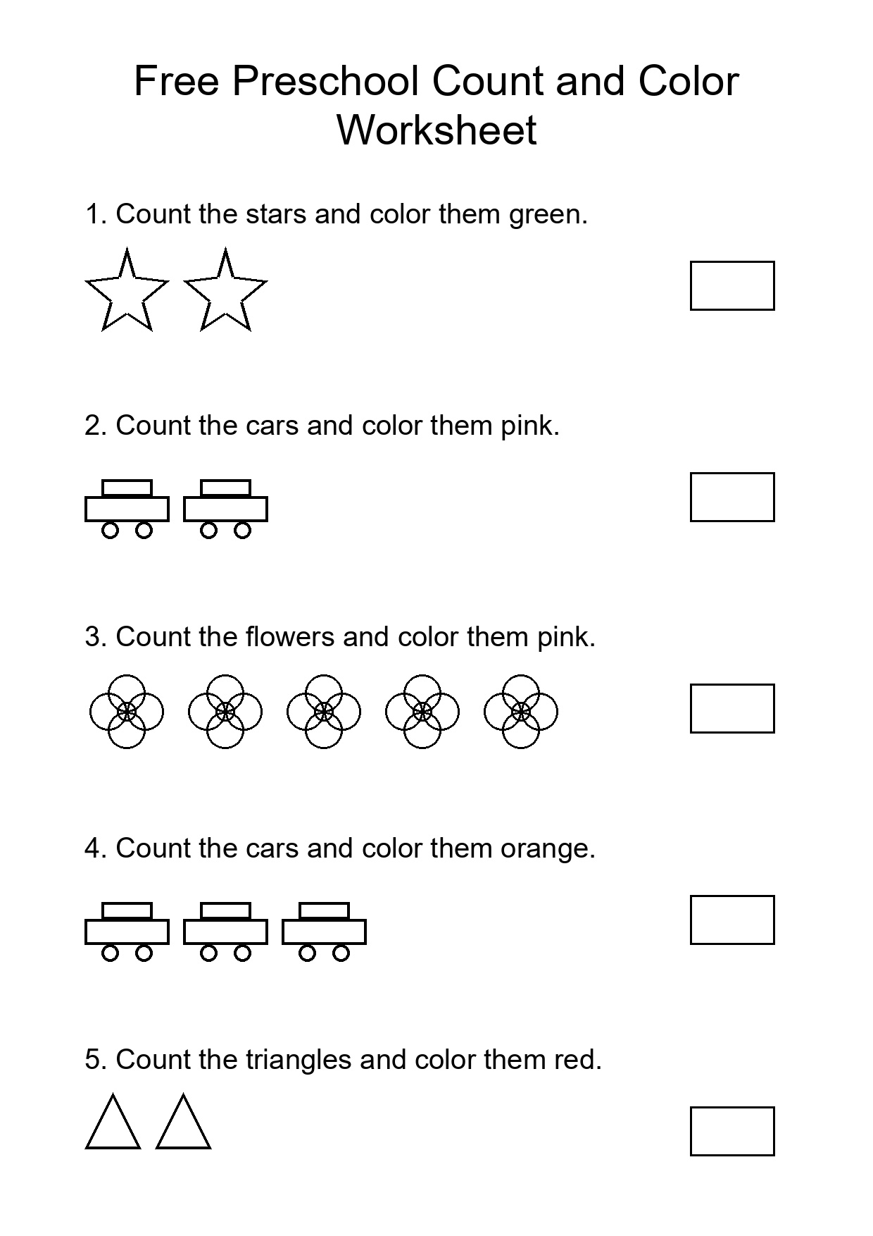 Free Preschool Count and Color Worksheet