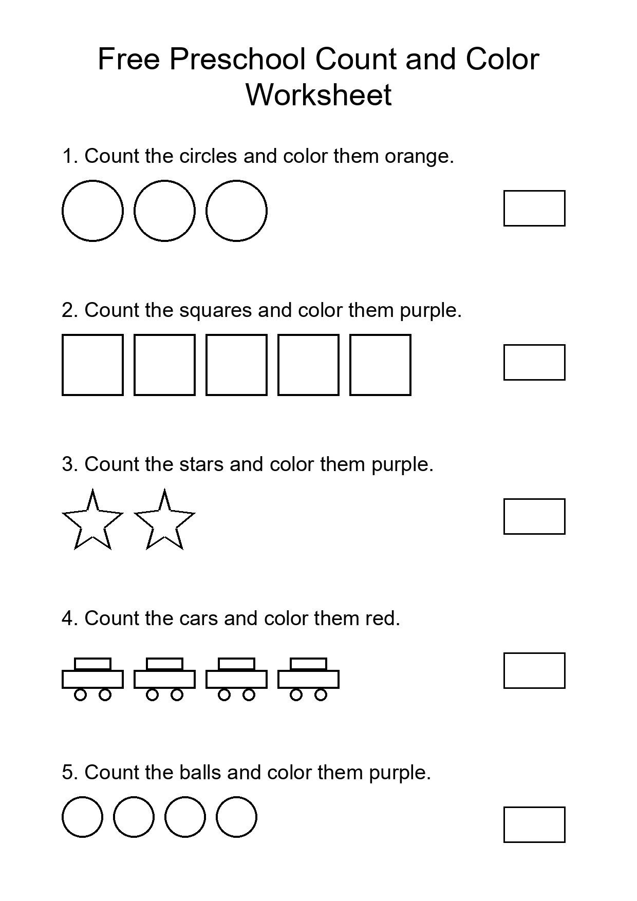 Free Preschool Count and Color Worksheet