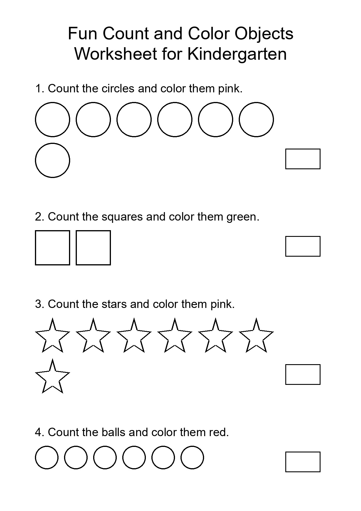 Fun Count and Color Objects Worksheet for Kindergarten