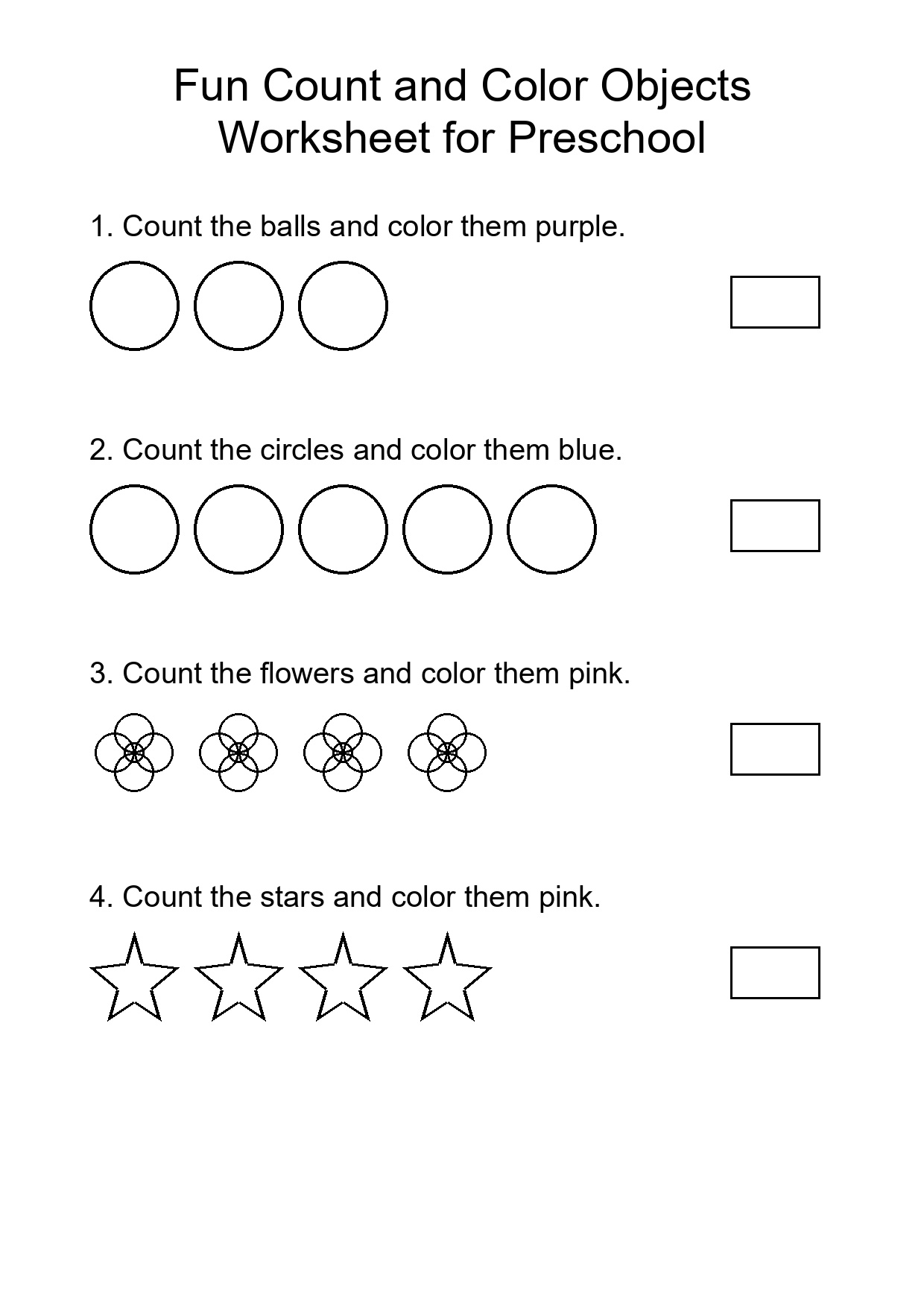 Fun Count and Color Objects Worksheet for Preschool