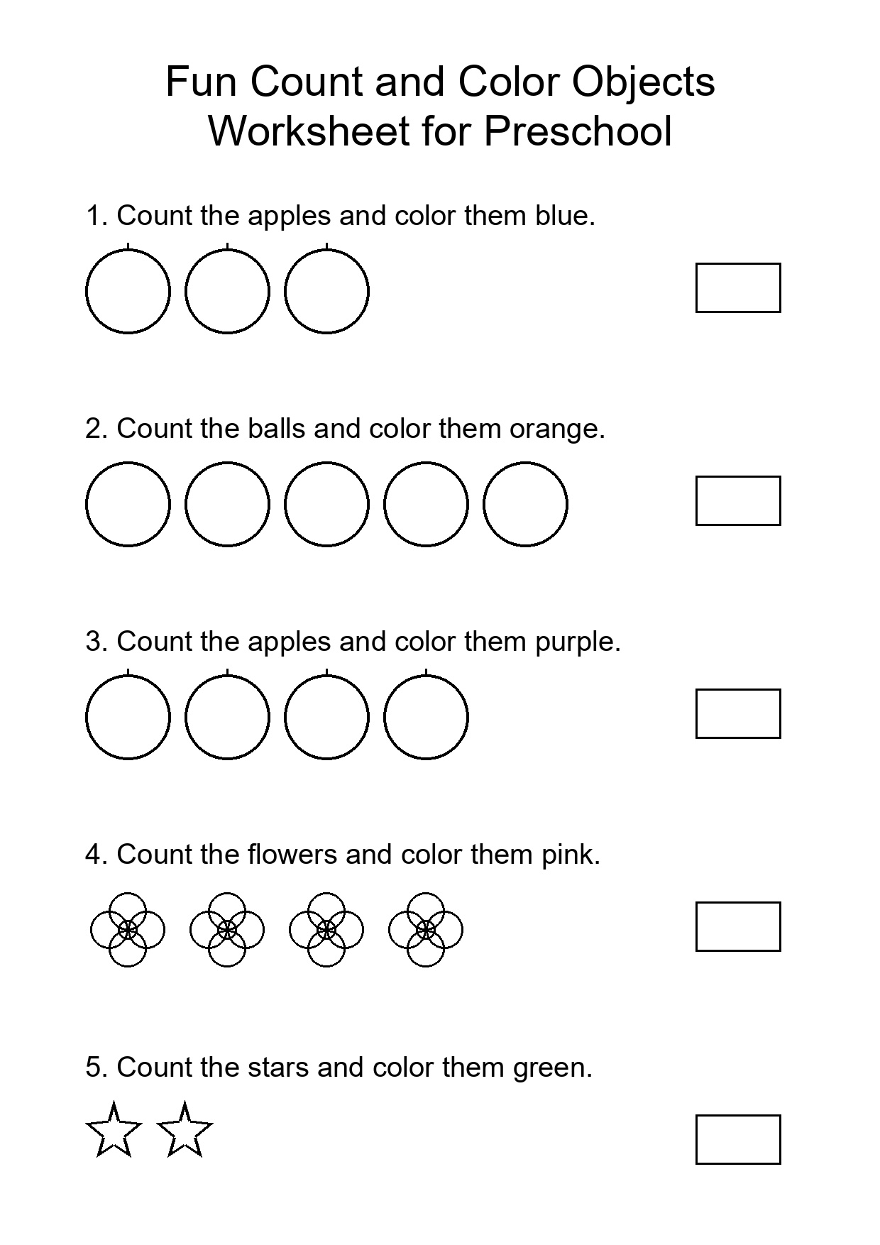 Fun Count and Color Objects Worksheet for Preschool