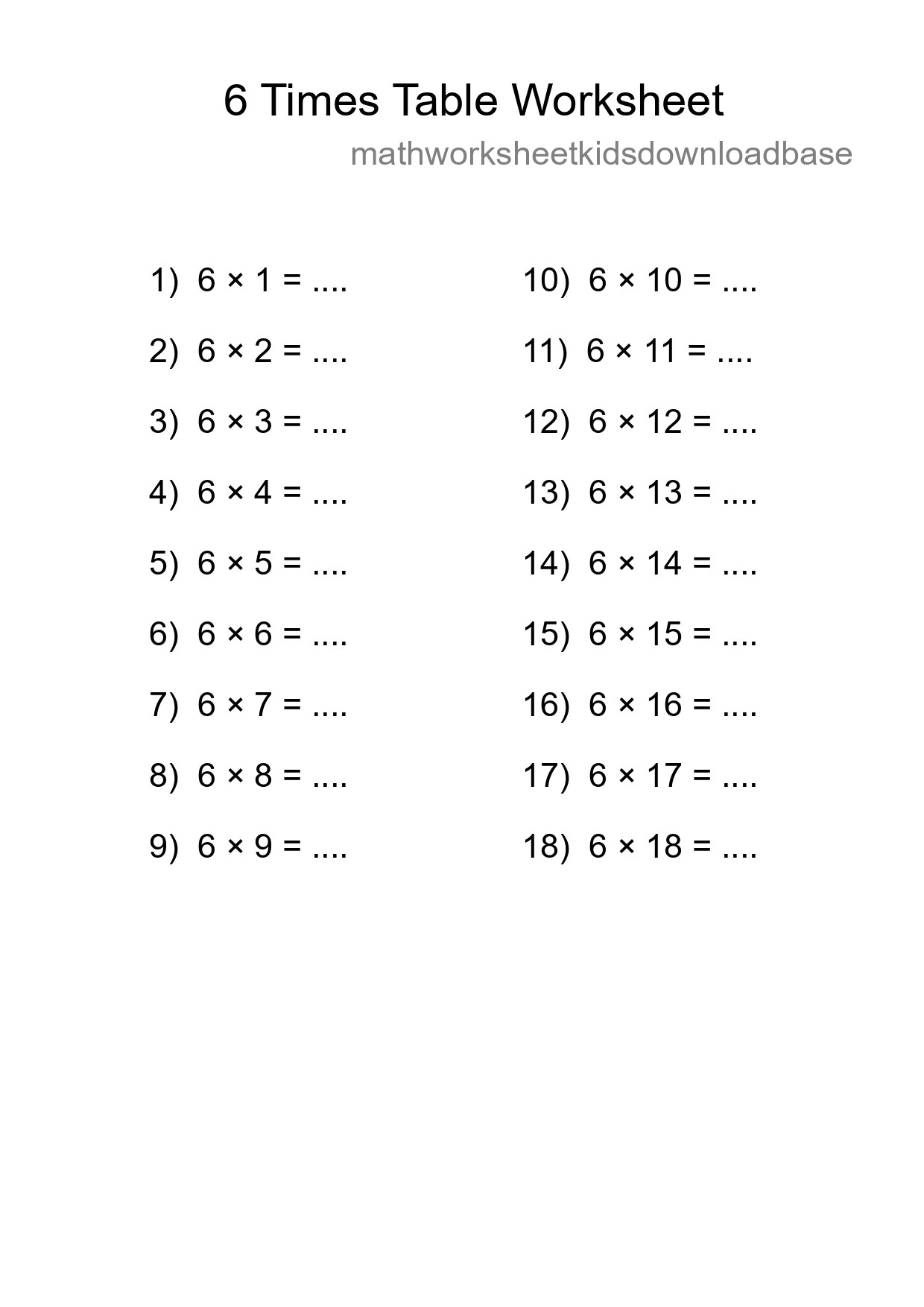 Grade 3 Multiplication Table 6 Practice - Part 240