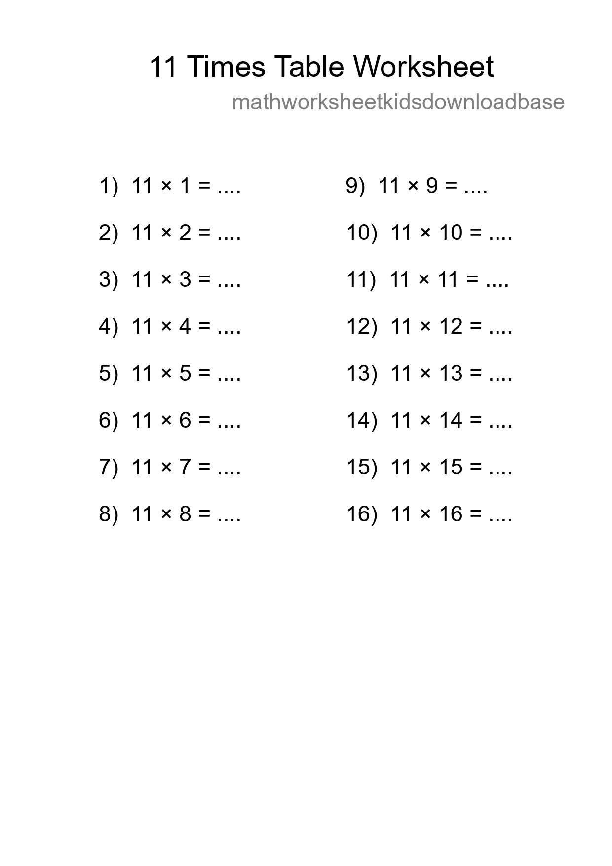 Grade 4 Multiplication Table 11 Practice - Part 141